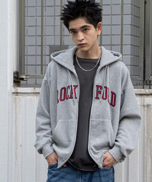 WEGO ワッペンロゴジップパーカー 杢グレー