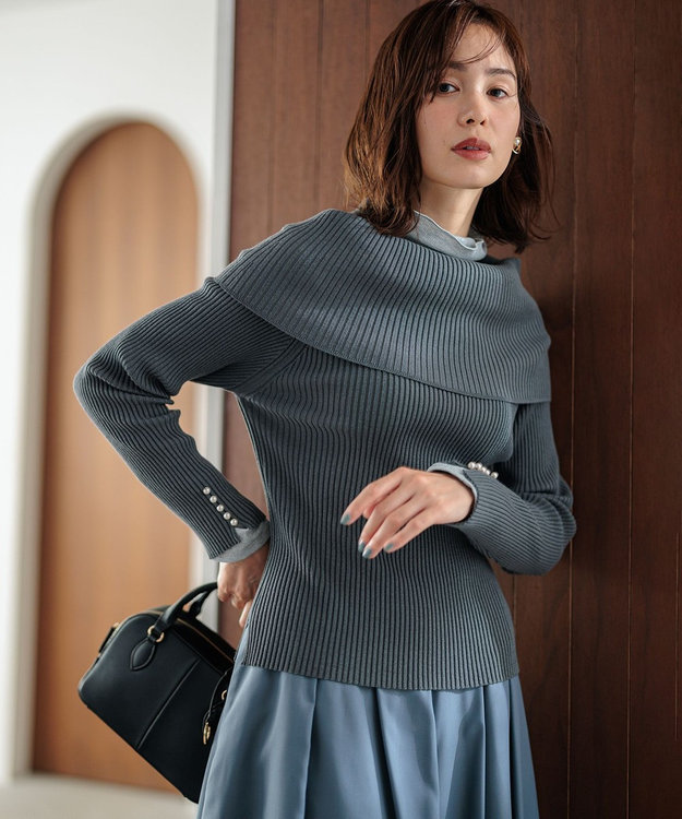 組曲 L 【WEB限定】ELENAオフショル風 ニットプルオーバー チャコールグレー系