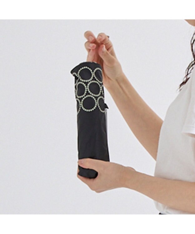 MOONBAT 晴雨兼用日傘 折りたたみ傘 まるボーダー／遮光 遮熱 UV ブラック