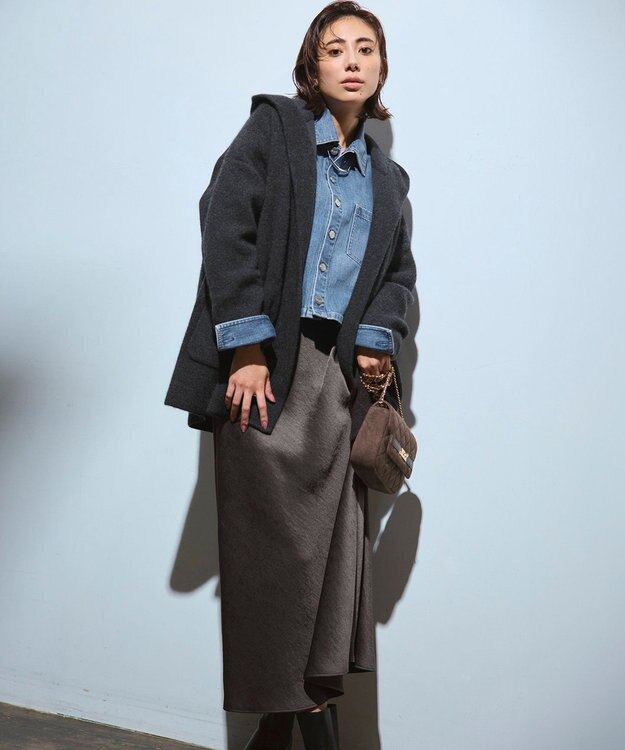 23区 L 【VERY11月号掲載/洗える】ヴィンテージダブルサテン ナロー スカート グレー系