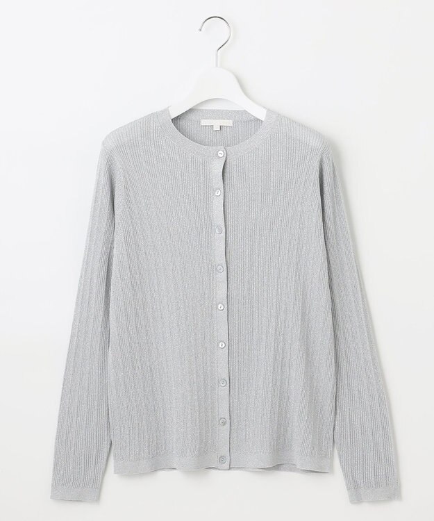 自由区 L 【カタログ掲載・アンサンブル対応・洗える】グリッターリブ カーディガン ライトグレー