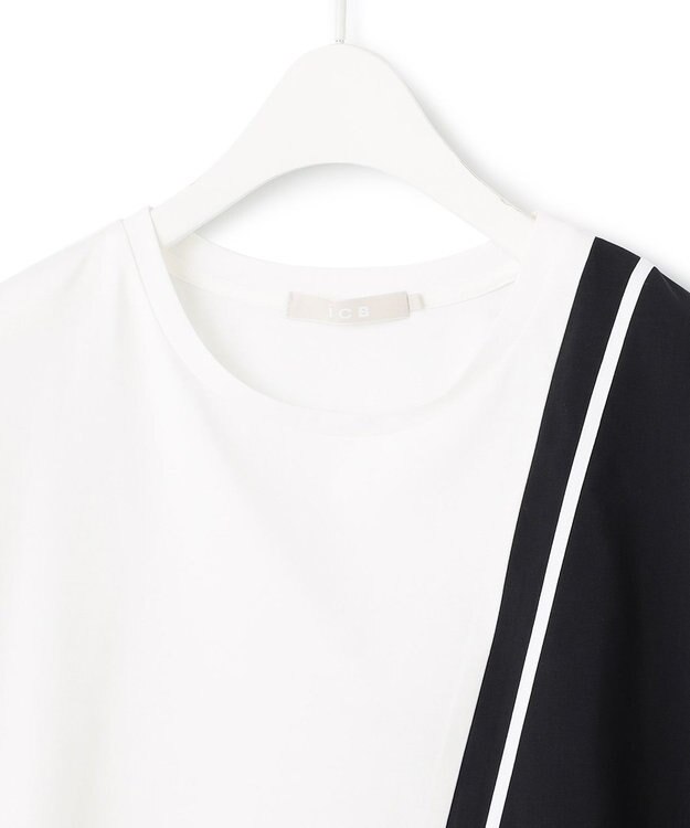 ICB 【洗える】シルケットコンビスムース カットソー オフホワイト×ブラック系