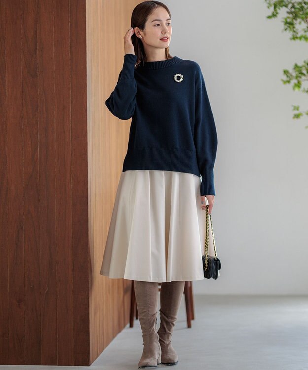 組曲 【WEB限定カラーあり】ウールライクストレッチ フレアスカート アイボリー系