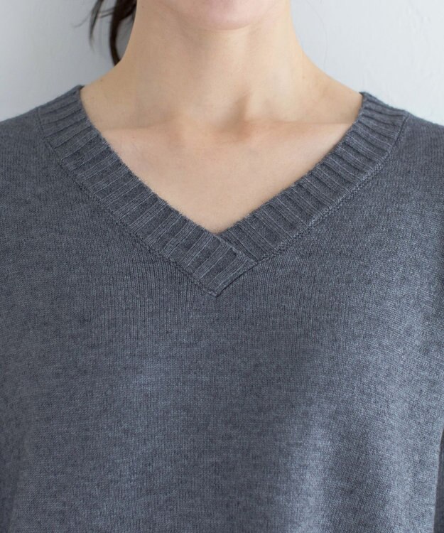 Tiaclasse 【洗える】Vネックリブニットチュニック グレー