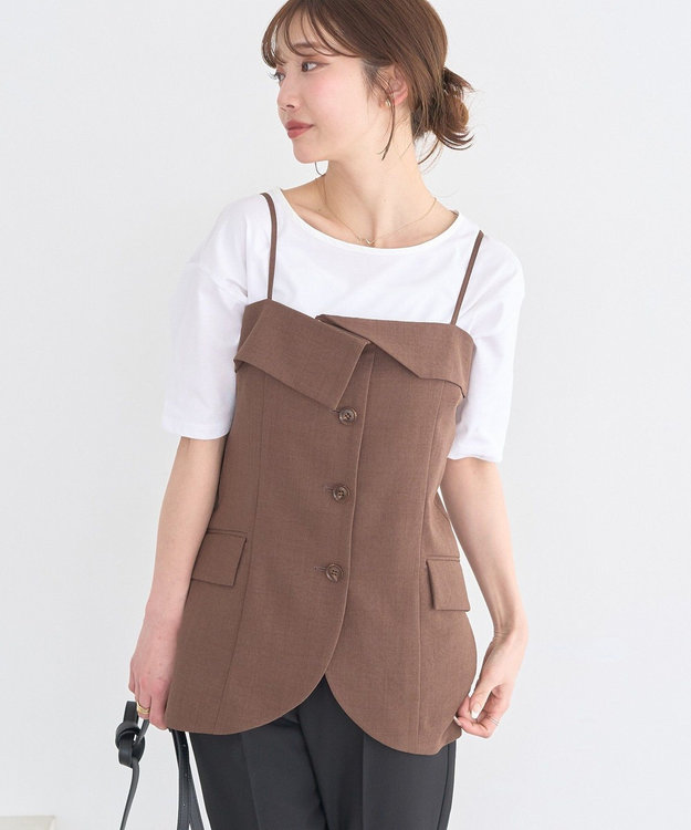 earth music&ecology 【セットアップ対応】フラップボタンビスチェ Brown