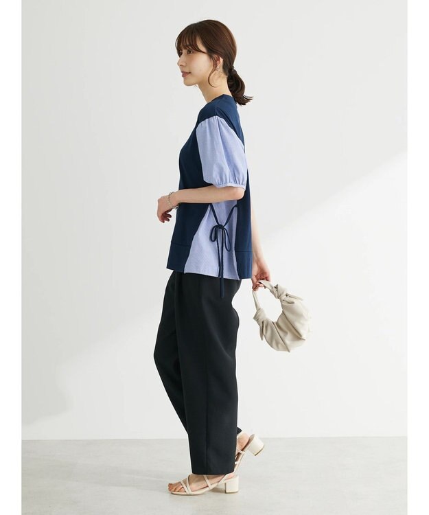 Green Parks 布帛ドッキング脇リボンプルオーバー Navy