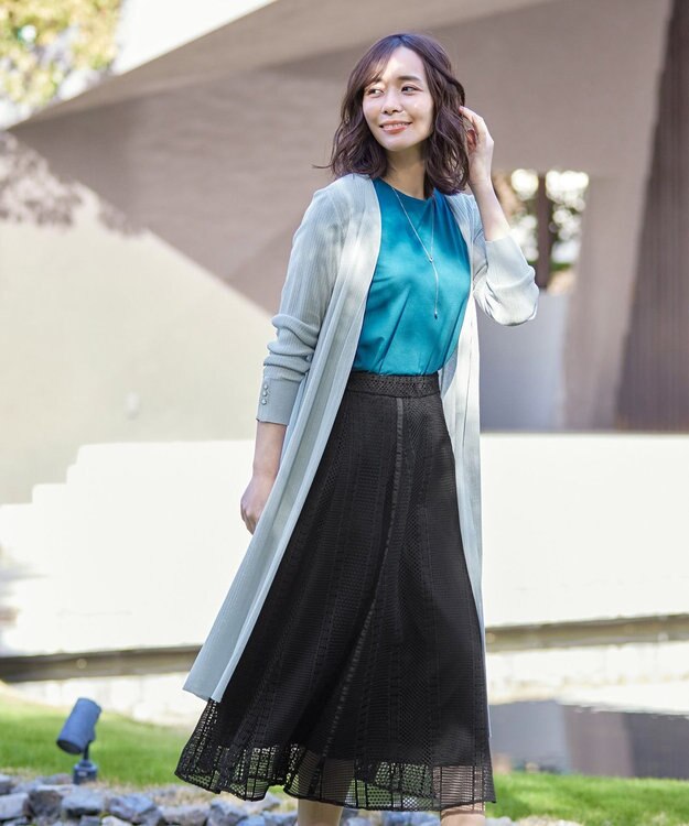 Tiaclasse 【洗える】ボタン付きロングリブカーディガン グレー