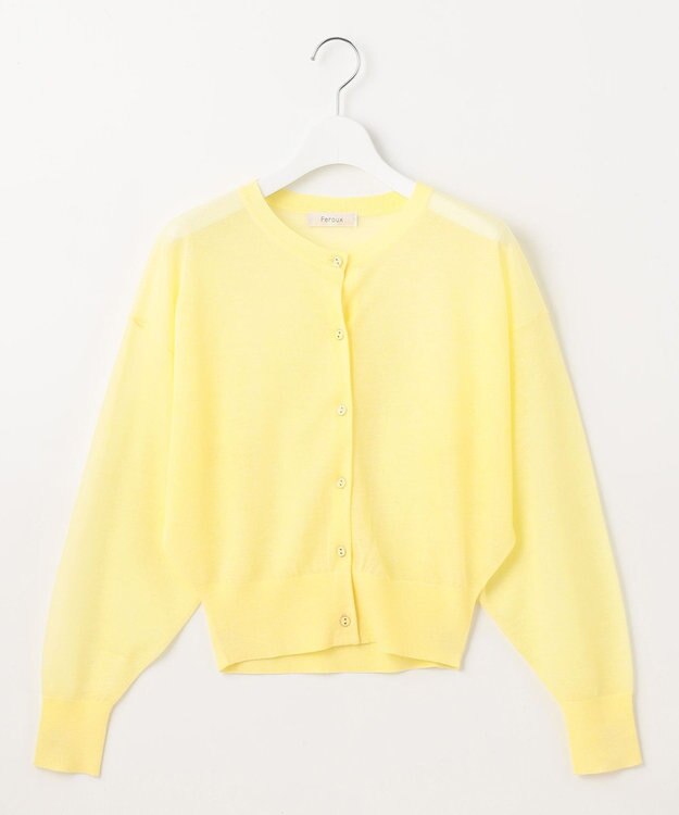 Feroux 【洗える】シアーカラー カーディガン ライトイエロー系