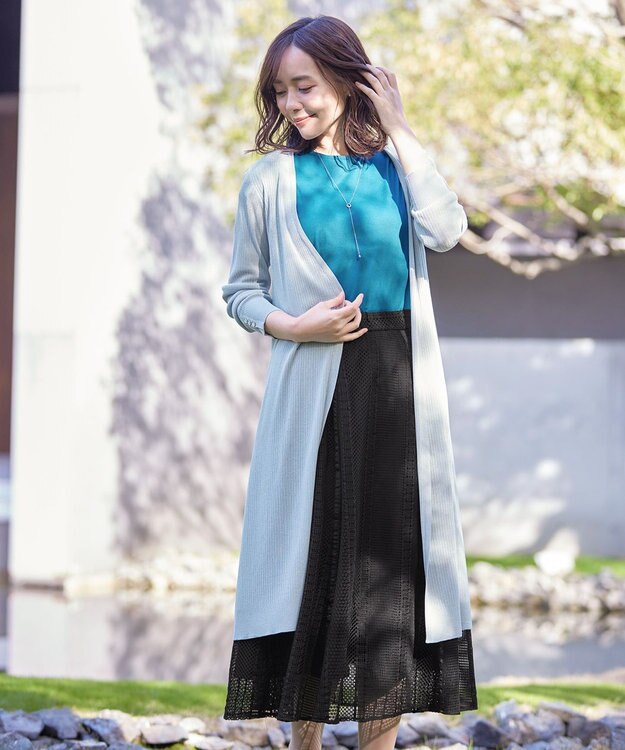 Tiaclasse 【洗える】ボタン付きロングリブカーディガン グレー