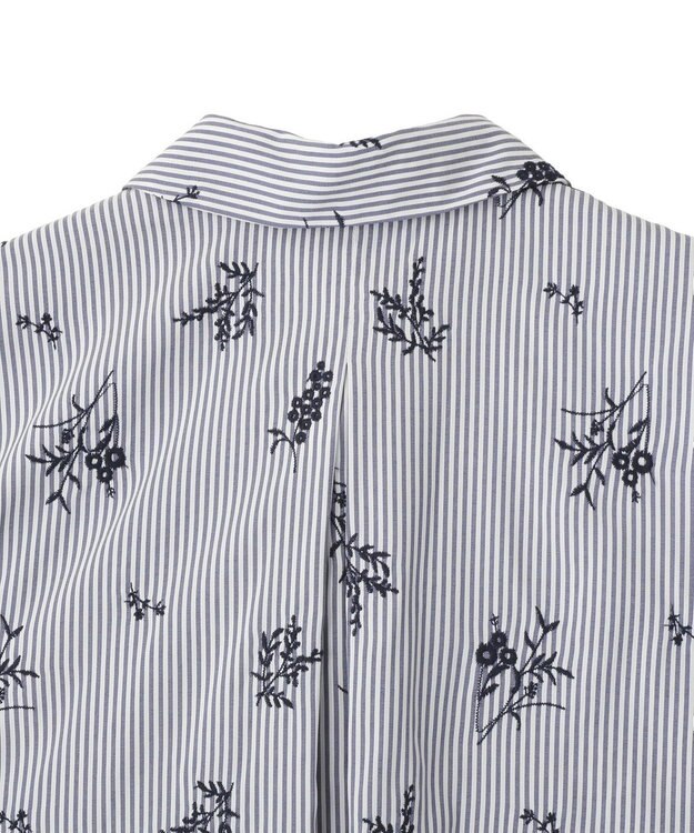 YECCA VECCA ストライプ柄フラワー刺繍シャツ Navy