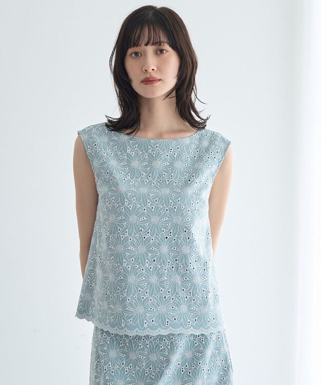 YECCA VECCA フラワーレースブラウス Light Blue