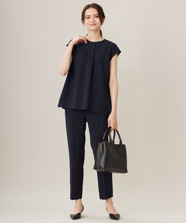 自由区 【セットアップ対応・UVカット・接触冷感・洗える】ライトストレッチ ブラウス ネイビー