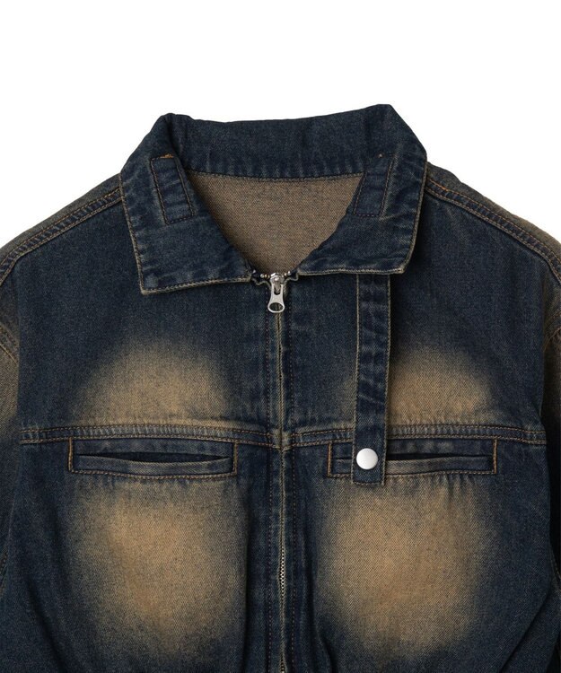 WEGO ヴィンテージウォッシュバイカージャケット デニム濃加工色