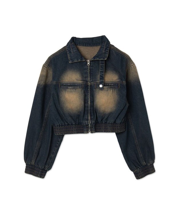 WEGO ヴィンテージウォッシュバイカージャケット デニム濃加工色