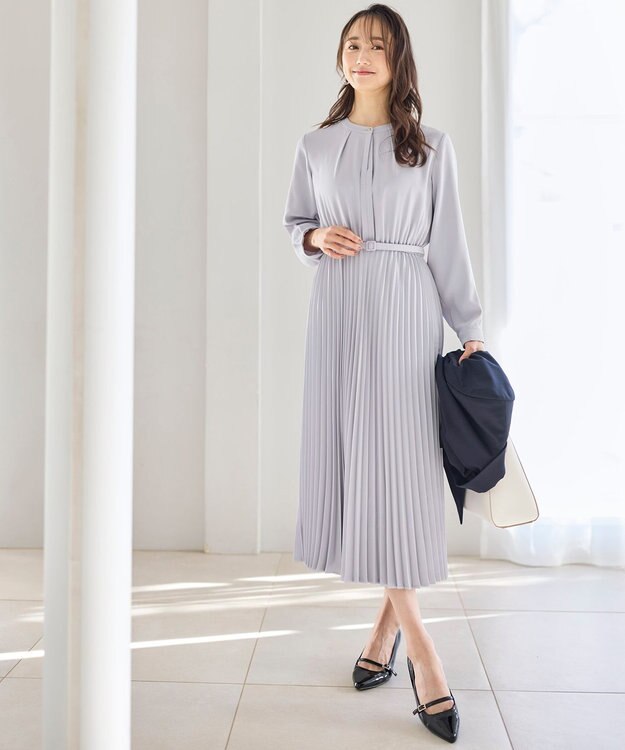 ANY SIS 【洗える】ノーブルプリーツ ワンピース スカイブルー