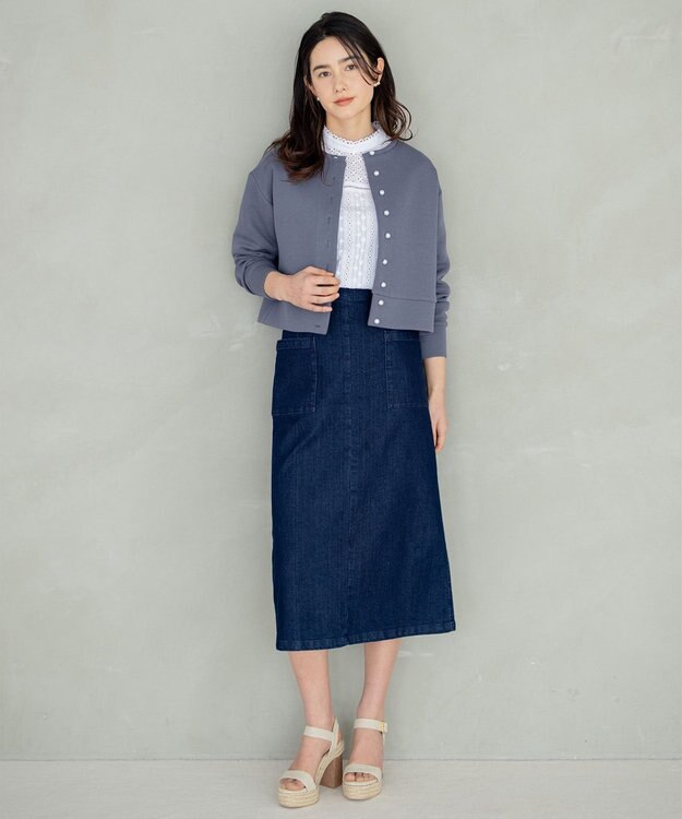 組曲 S 【パールボタン付き】ダンボールジャージー カーディガン グレー系