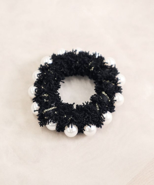 Tiaclasse パール付きファンシーツイードシュシュ ブラック