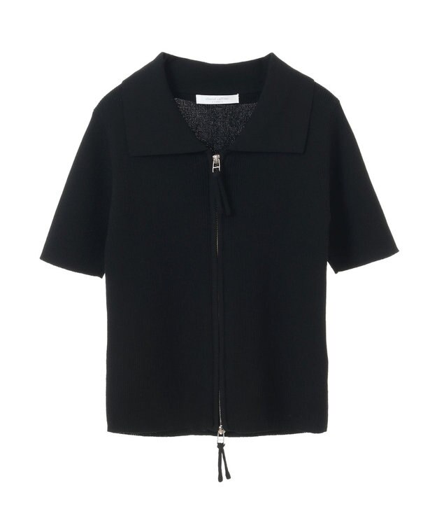 Green Parks ５分袖衿付きＺｉｐプルオーバー Black