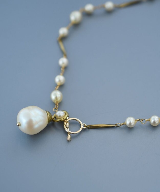 monshiro ガラスパールチェーンロングネックレス ホワイト