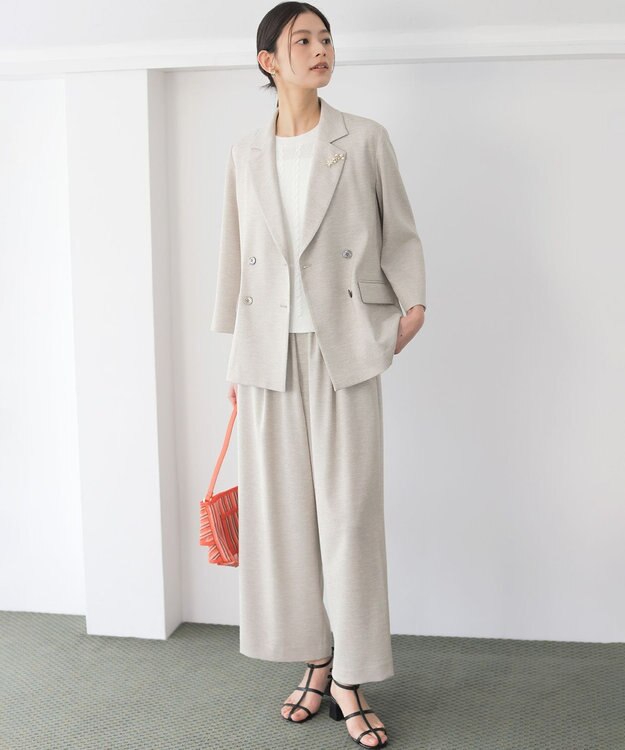 組曲 ライトリネンライクイージーワイド パンツ ベージュ系