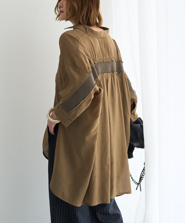 YECCA VECCA リブMIXシアーオーバーシャツ Dark Beige
