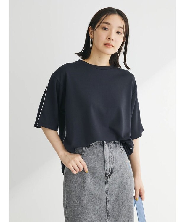 Green Parks ライン使いポンチカットプルオーバー Black