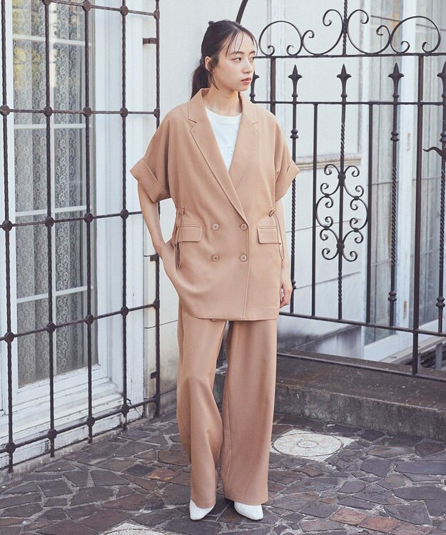 earth music&ecology 半袖サイドドロストジャケット Camel