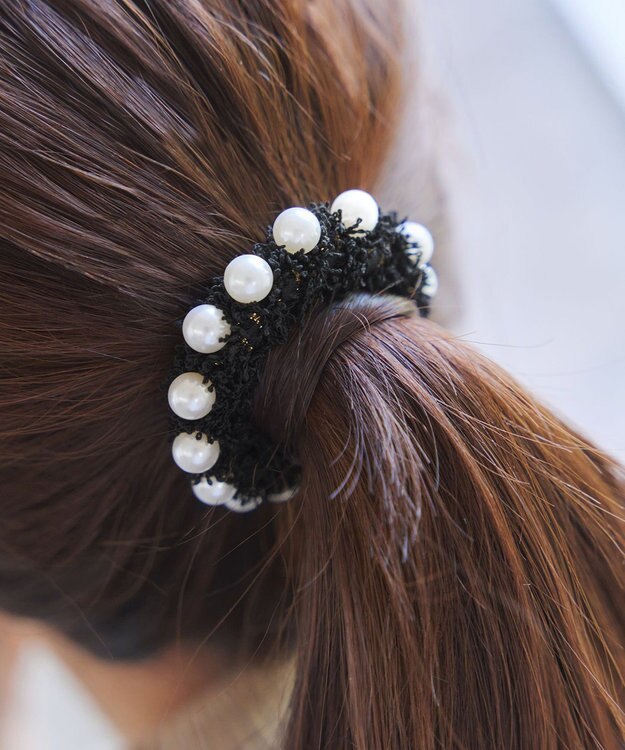 Tiaclasse パール付きファンシーツイードシュシュ ブラック