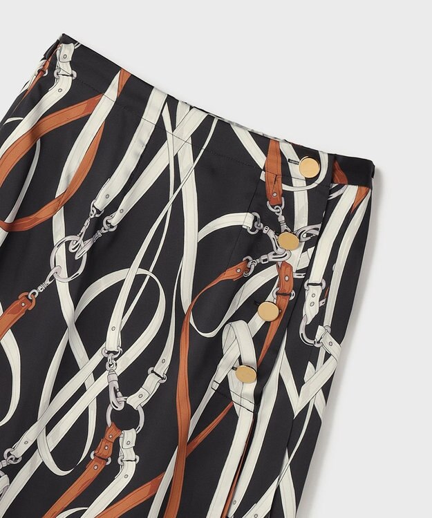 GRACE CONTINENTAL ベルトプリントアシメプリーツスカート ブラック