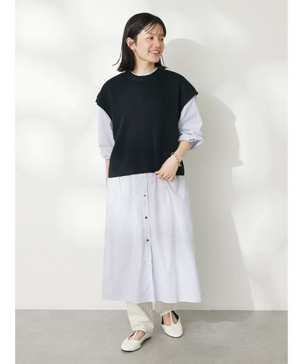 CRAFT STANDARD BOUTIQUE 【洗える】ニットベスト+シャツワンピース-SET Black