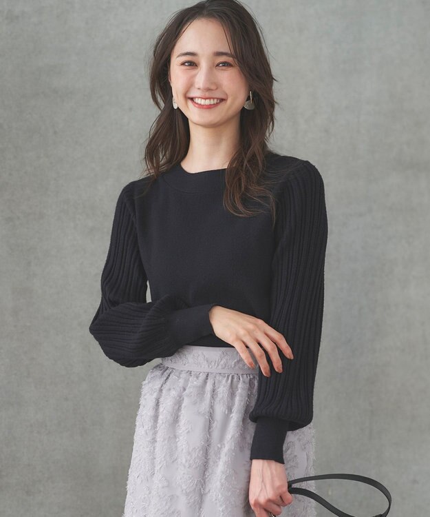 ANY SIS 【洗える】冬のシャルマン パフスリーブ ニット ブラック