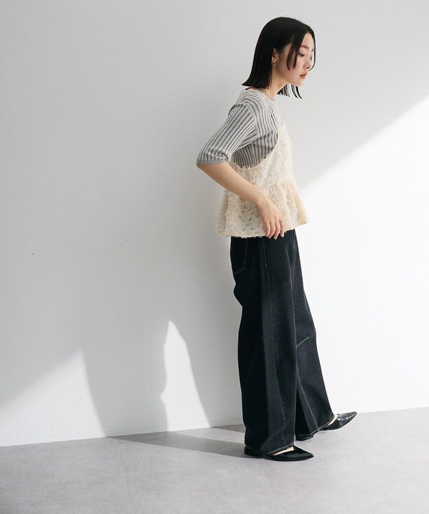 Green Parks 配色リブニットプルオーバー Light Gray