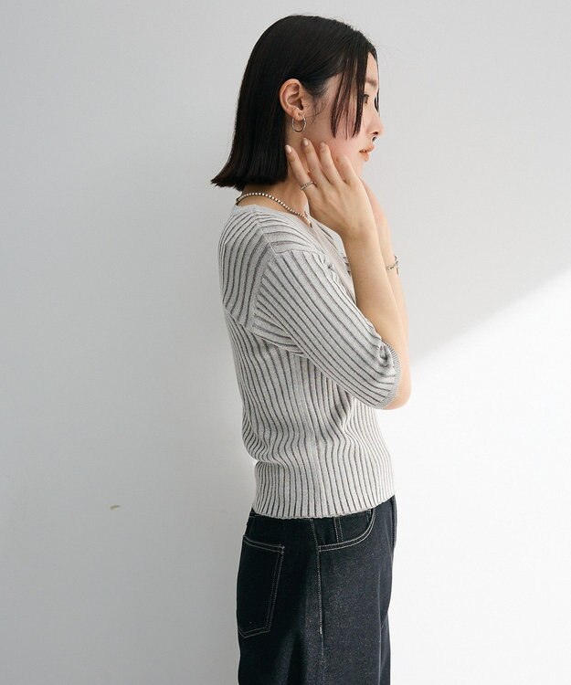 Green Parks 配色リブニットプルオーバー Light Gray