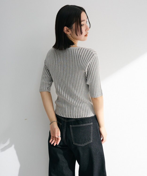 Green Parks 配色リブニットプルオーバー Light Gray