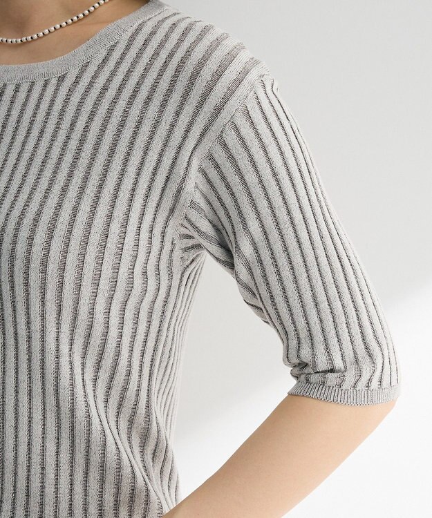 Green Parks 配色リブニットプルオーバー Light Gray