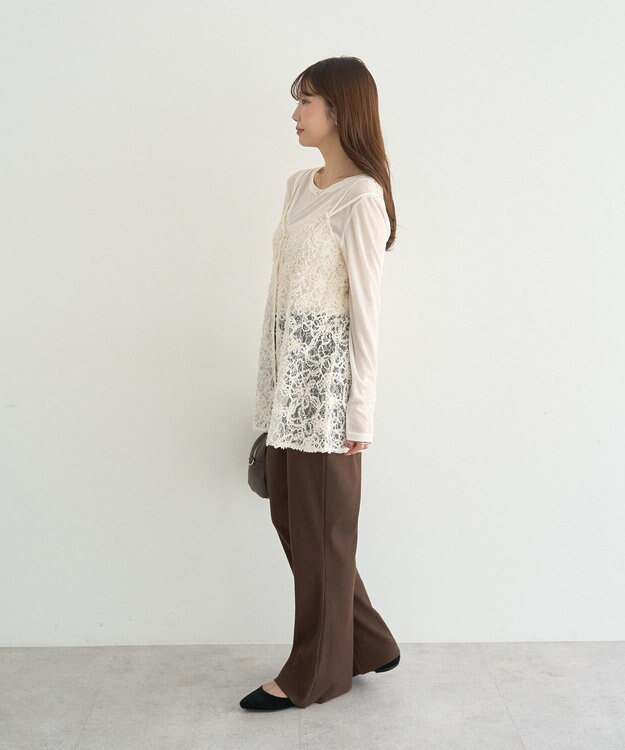 earth music&ecology セルフカットテレコフレアパンツ Light Beige