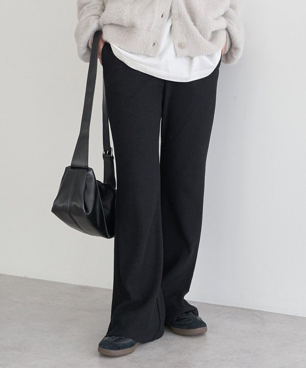 earth music&ecology セルフカットテレコフレアパンツ Black