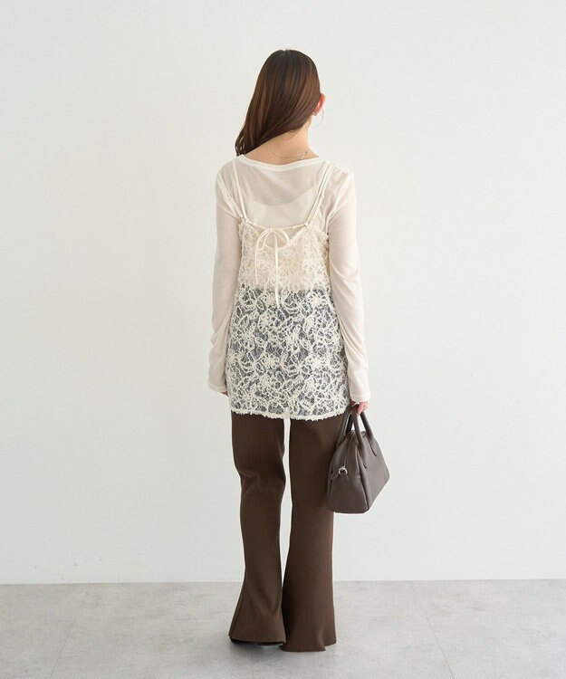 earth music&ecology セルフカットテレコフレアパンツ Light Beige