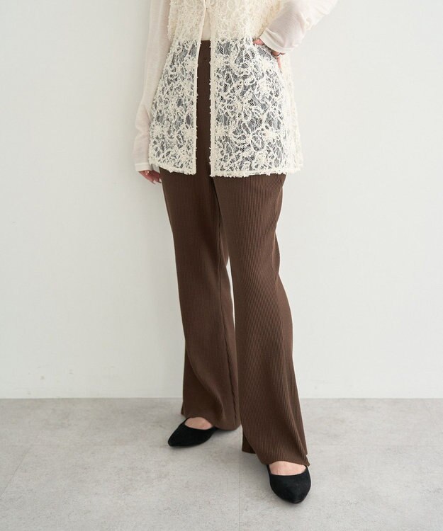 earth music&ecology セルフカットテレコフレアパンツ Brown