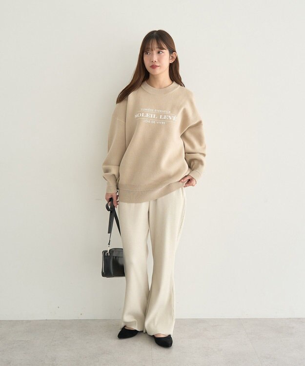 earth music&ecology セルフカットテレコフレアパンツ Light Beige