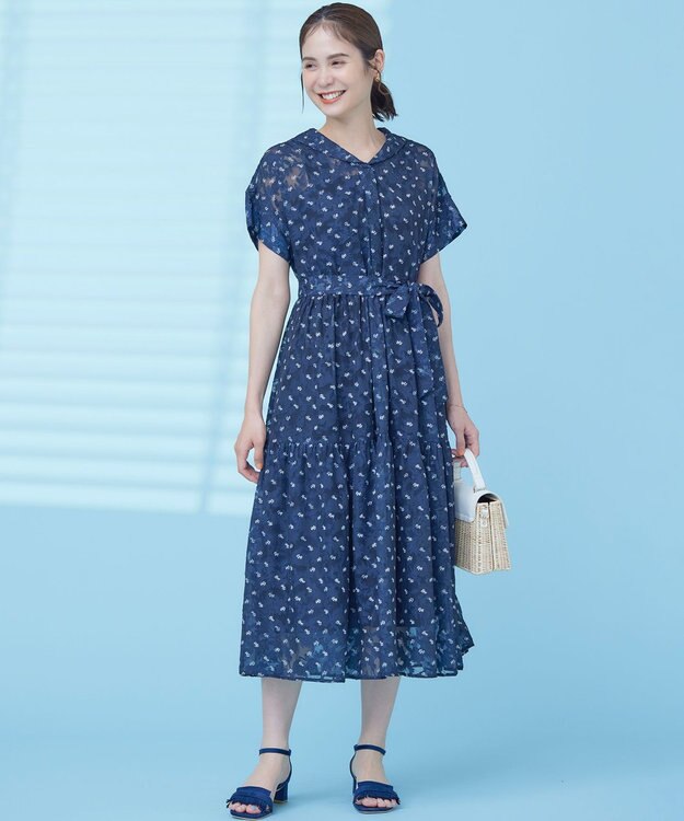 組曲 S 【WEB限定】フラワーボーダージャガードプリント ワンピース ネイビー系5