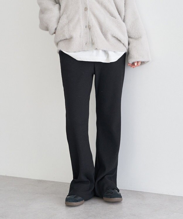 earth music&ecology セルフカットテレコフレアパンツ Black