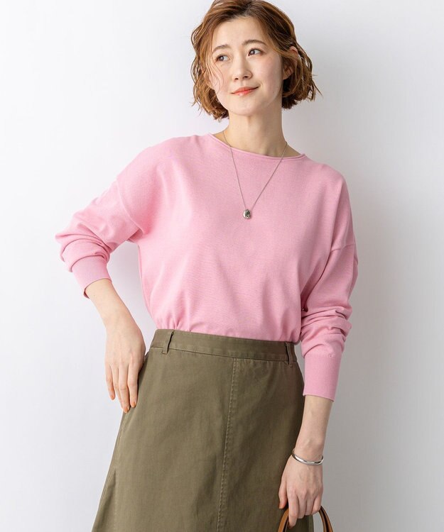 23区 L 【先行予約】コットンポリエステルストレッチ オーバーサイズ ニット ピンク系