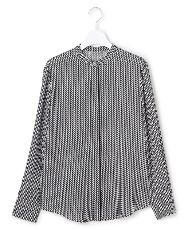 ICB L 【新色追加・WEB限定カラーあり・接触冷感・UVケア・速乾・洗える】BackSatinAmunzen バンドカラーブラウス モノクロミックス柄系