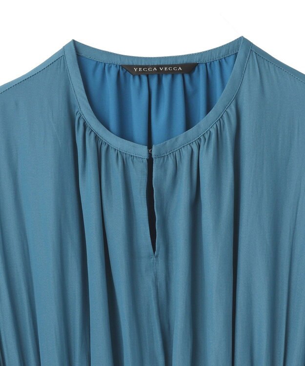 YECCA VECCA マルチカラーシャーリングワンピース Blue Green