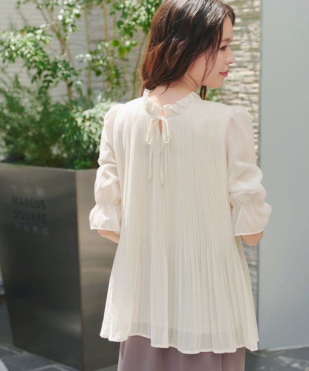 Tiaclasse 【前後2way・洗える】シアープリーツブラウス オフホワイト