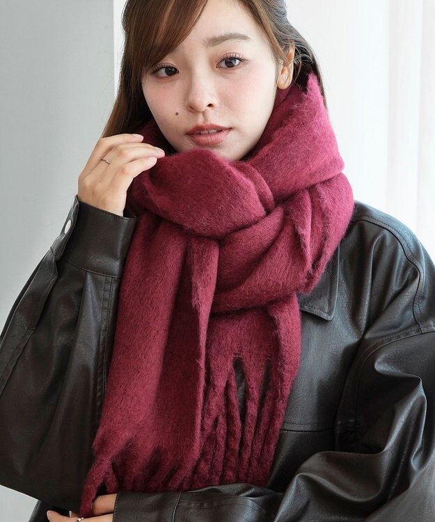 WEGO 【マフラー/ユニセックス着用】ワイドフリンジストール ワイン