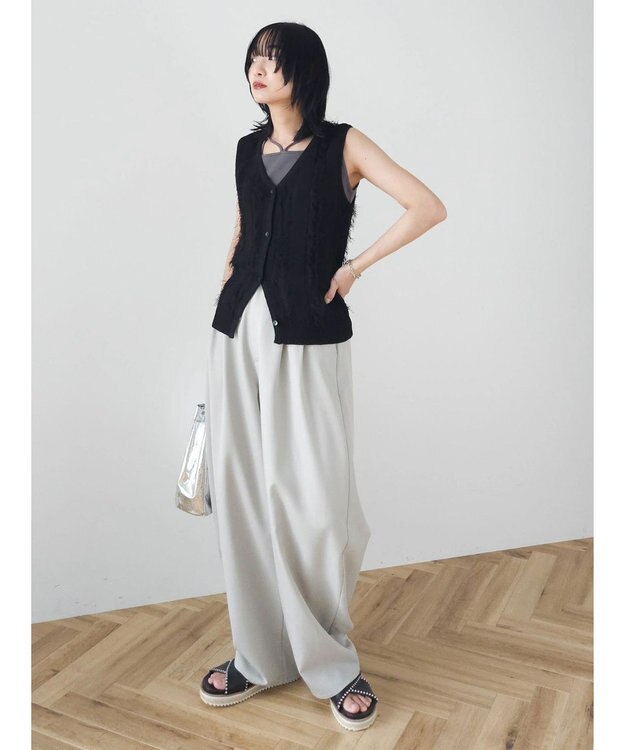 Green Parks フリンジニットベスト Black