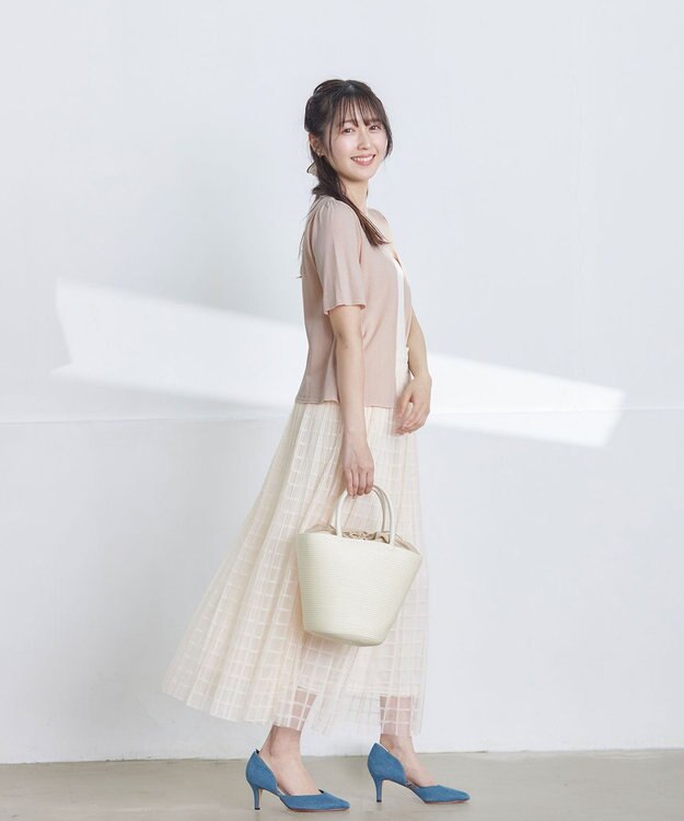 Tiaclasse 【洗える】チェック柄チュールレーススカート アイボリー