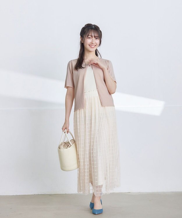 Tiaclasse 【洗える】チェック柄チュールレーススカート アイボリー